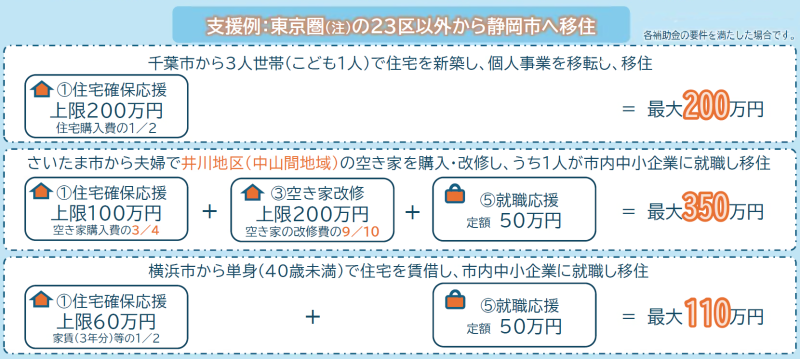東京圏からの移住の場合の支援例です。