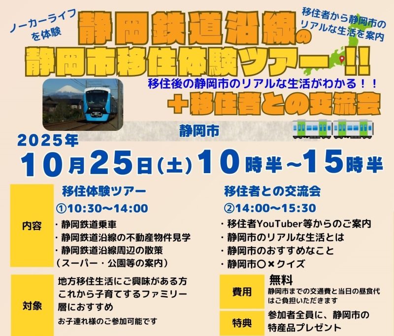 【10月25日（土）】静岡市移住体験ツアー～静岡鉄道沿線の暮らし＋移住者との交流会～の画像